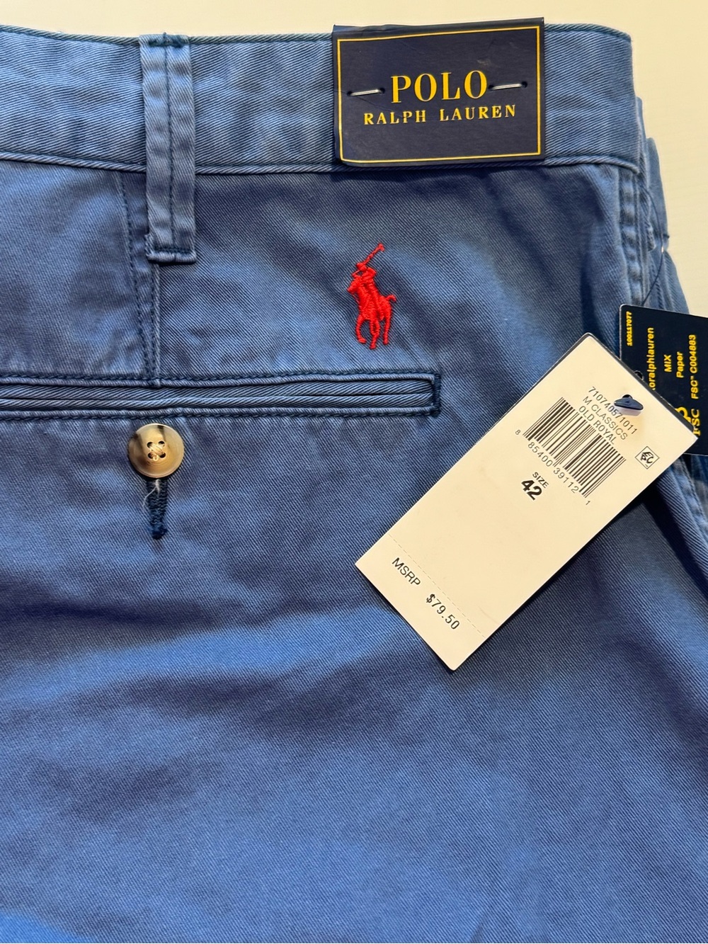 Ralph Lauren Men's Blue Chino Pants with Red Pony. Big and tall